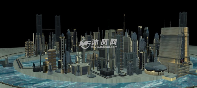未来海上城市现代化大厦三维模型