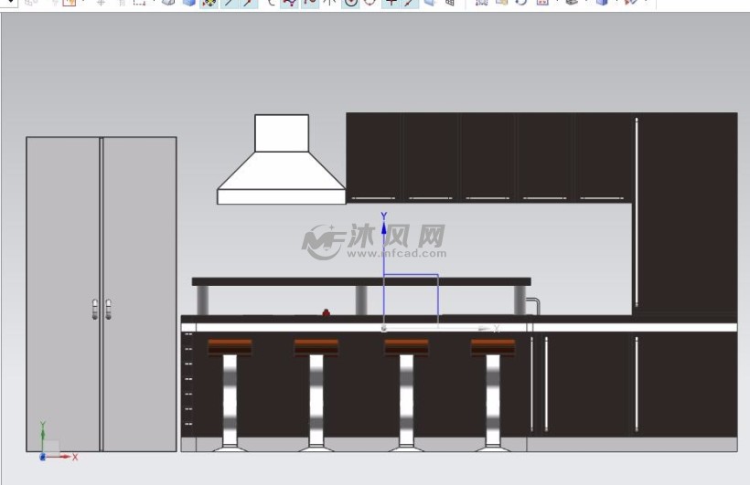 厨房及吧台室内装修模型正视图