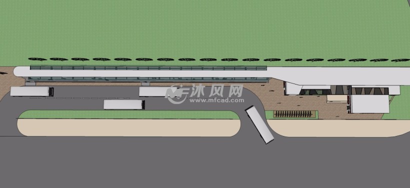 大型公交站候车亭廊架三维模型