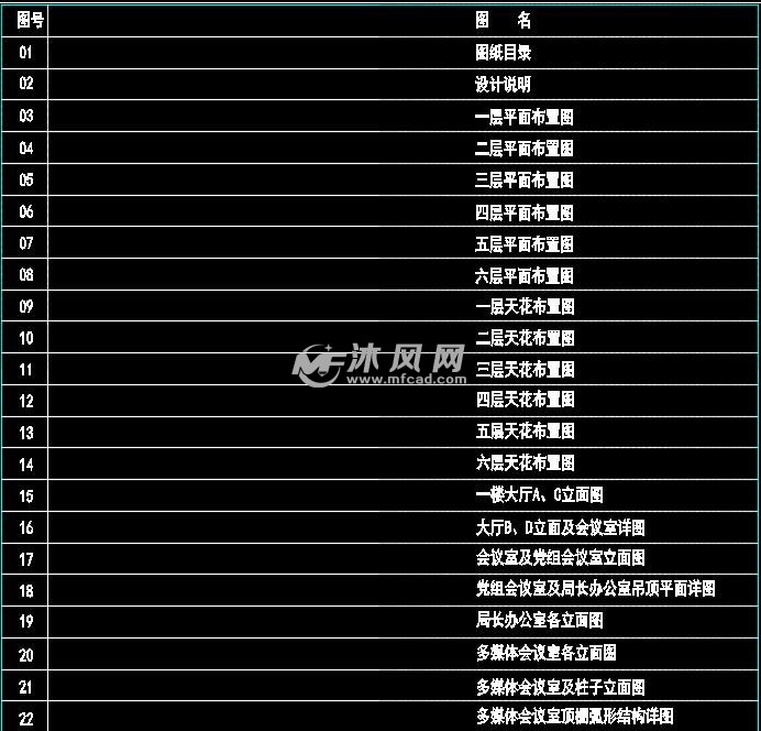 某局一至六层室内办公空间装饰设计施工图 - cad建筑图纸 - 沐风网