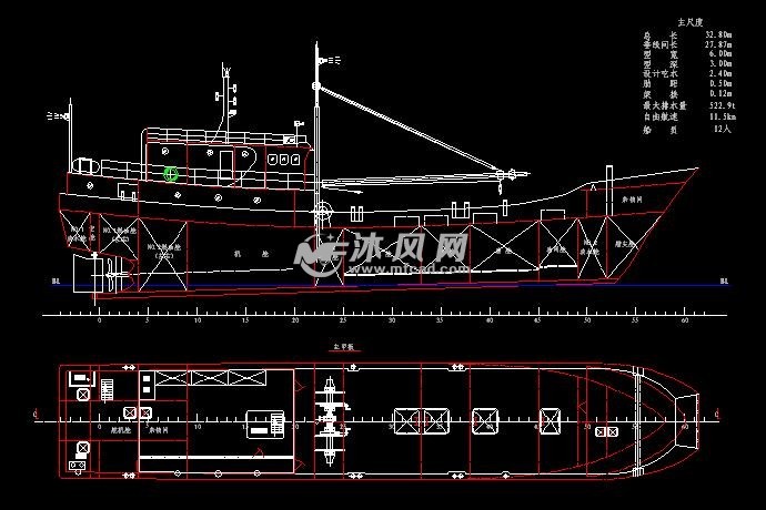 8米渔船总布置图型线图 - 海洋船舶图纸 - 沐风网