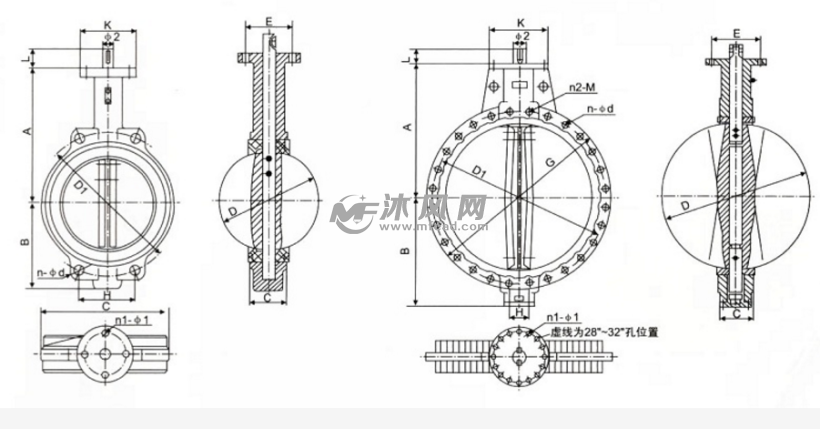 d7a1x系列蝶阀 共8个型号 阀体图纸 沐风网