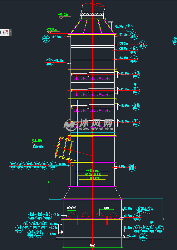 吸收塔cad设计安装图 - 反应压力容器图纸 - 沐风网