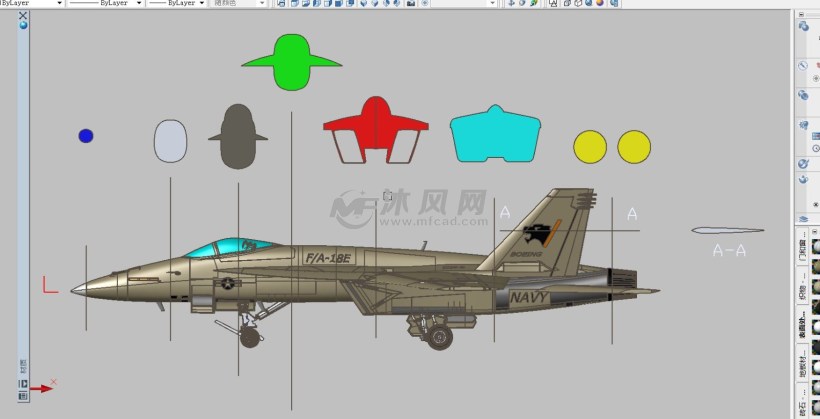 美国大黄蜂af18战机单座11切片建模autocad制作