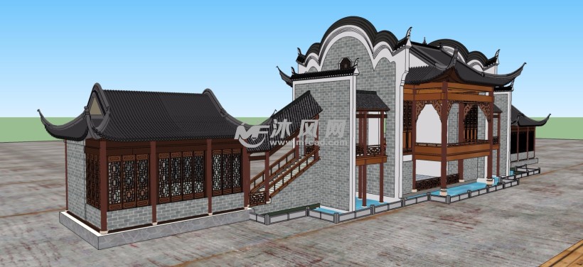 精细徽派戏台古建筑舞台三维模型