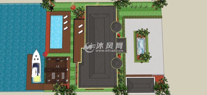 瑞士新古典别墅庭院花园带游泳池三维模型