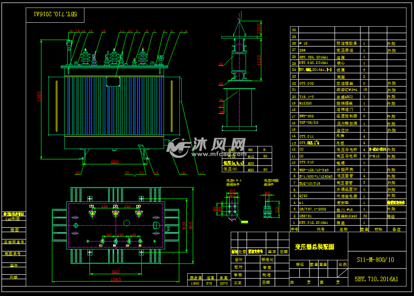 变压器s11系列外型图 电子电工图纸 沐风网
