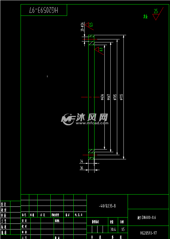 垂直吊盖板式平焊法兰人孔 dn600 pn6 - 其他压力容器配件图纸 - 沐风