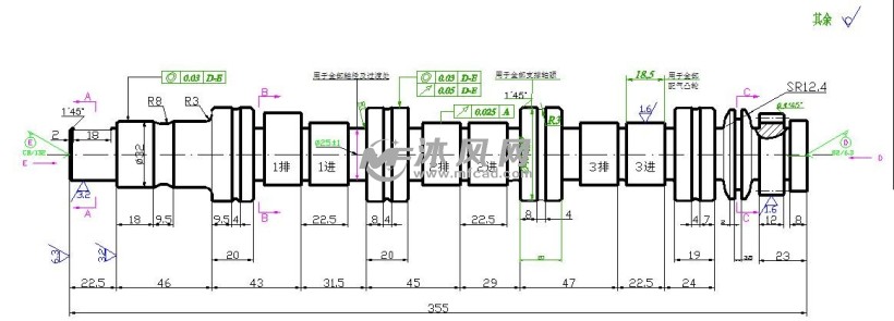 汽油机凸轮轴详细设计图 - 传动件图纸 - 沐风网