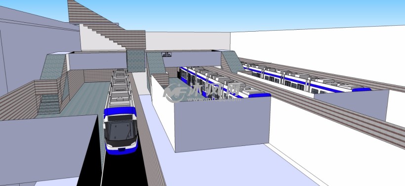城市交通火车地铁站室内外完整设计三维模型