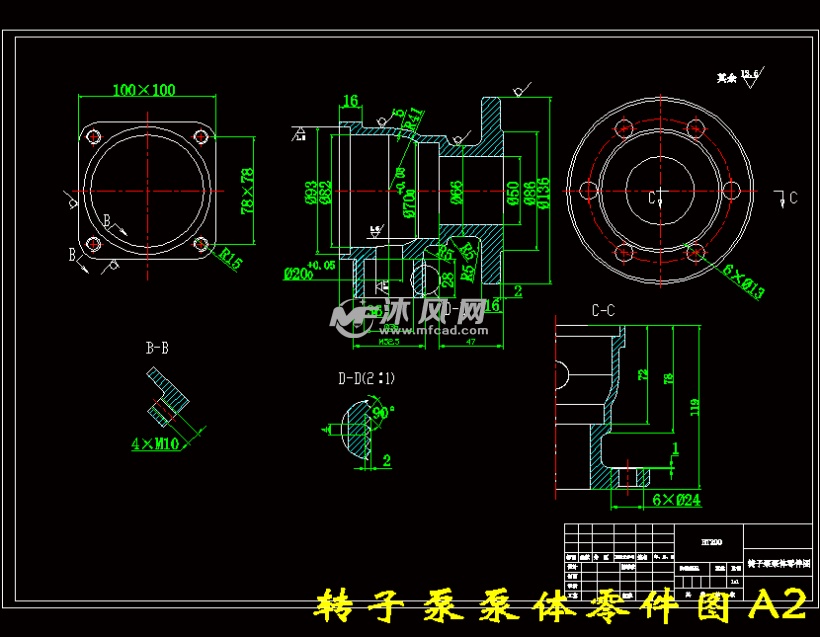 转子泵泵体零件图a2