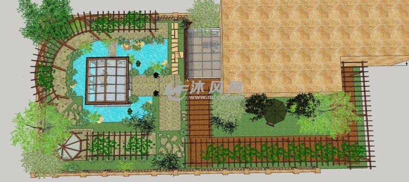 空中花园屋顶庭院玻璃房廊架三维模型