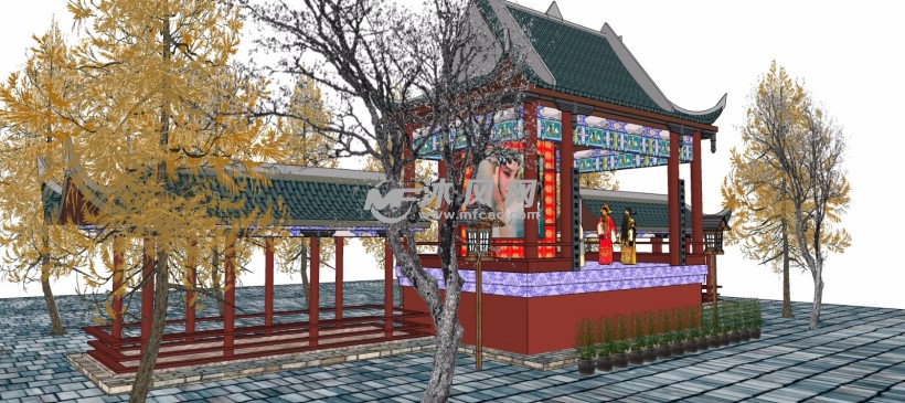 中国传统古戏台舞台古建筑三维模型