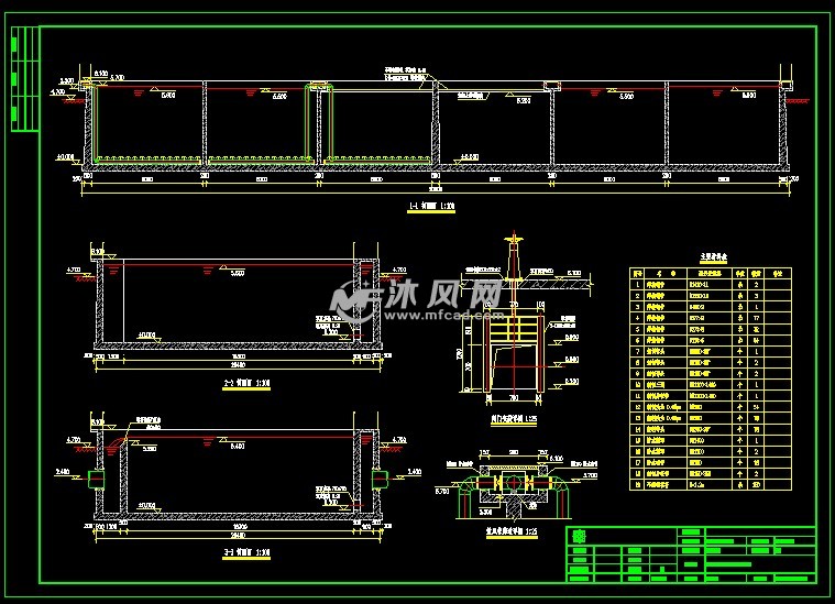 曝气池剖面图,材料表