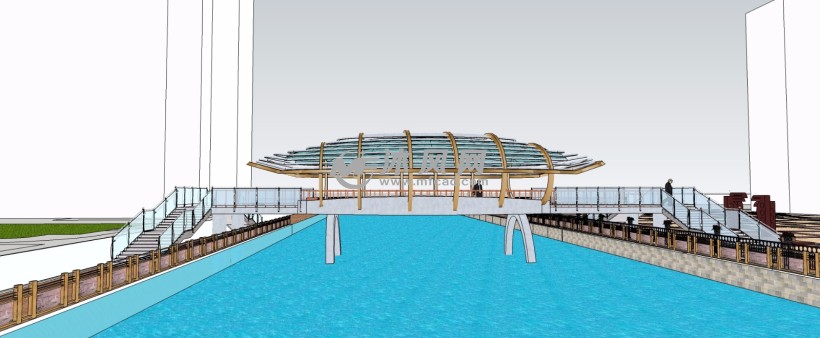江滨公园现代新式廊桥三维模型