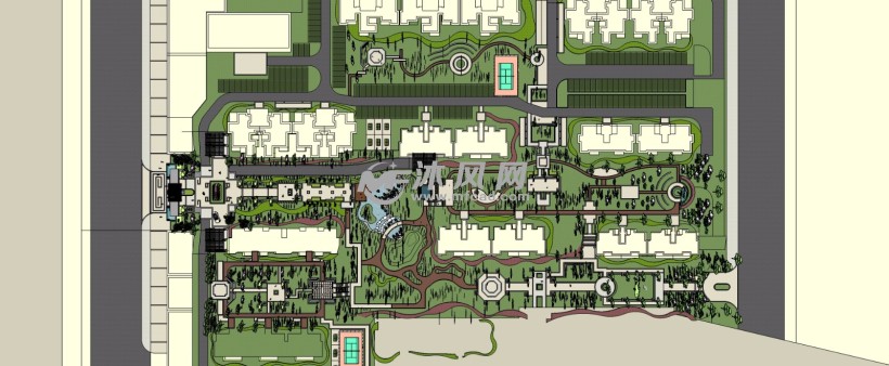 新现代花园式住宅小区公园广场设计俯视图图片