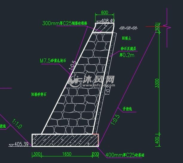 河道生态砌石挡墙结构图块