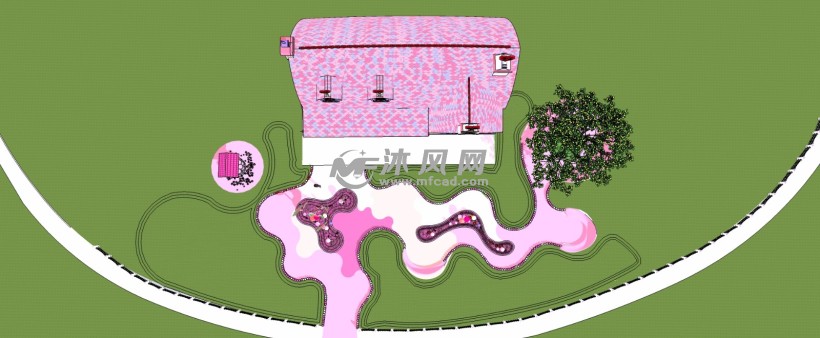 儿童游乐园粉色卡通游戏房俯视图