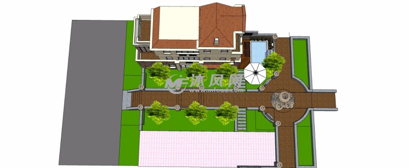 欧式风格高台别墅庭院花园三维模型