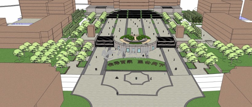 城市中心产业园区大型广场配景设计三维模型