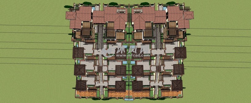 西班牙风格退台叠院别墅群庭院花园三维模型