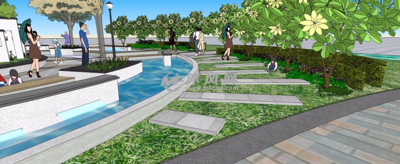 水景公园广场配景设计三维模型