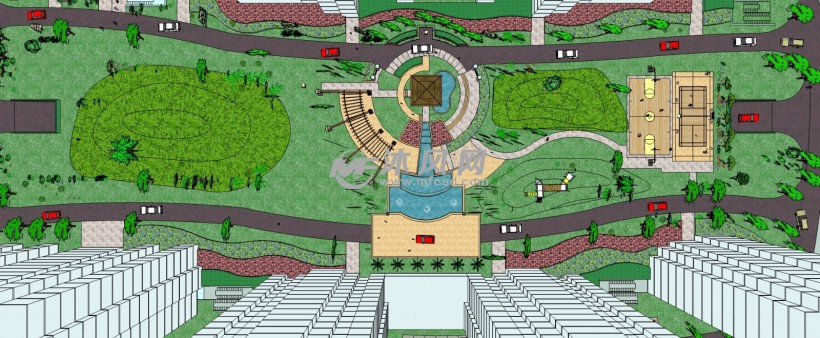 公园小区广场水景设计三维模型