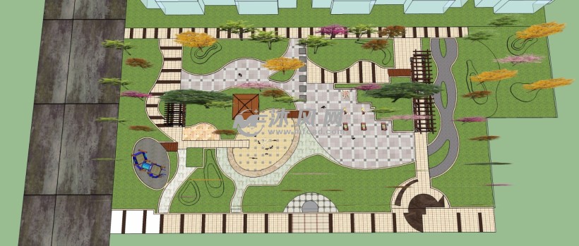 某小区公园庭院小游园设计三维模型