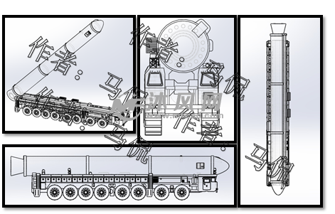 白杨m导弹车的透明三视图 轴侧图