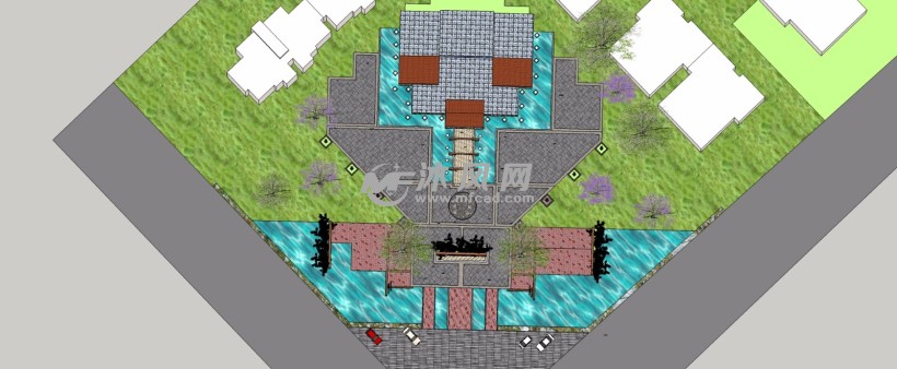 某住宅小区售楼处广场庭院设计俯视图图片