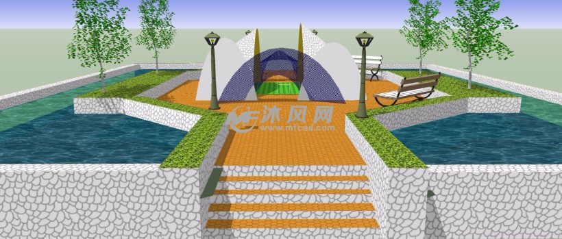 五人足球场体育场小型公园三维模型