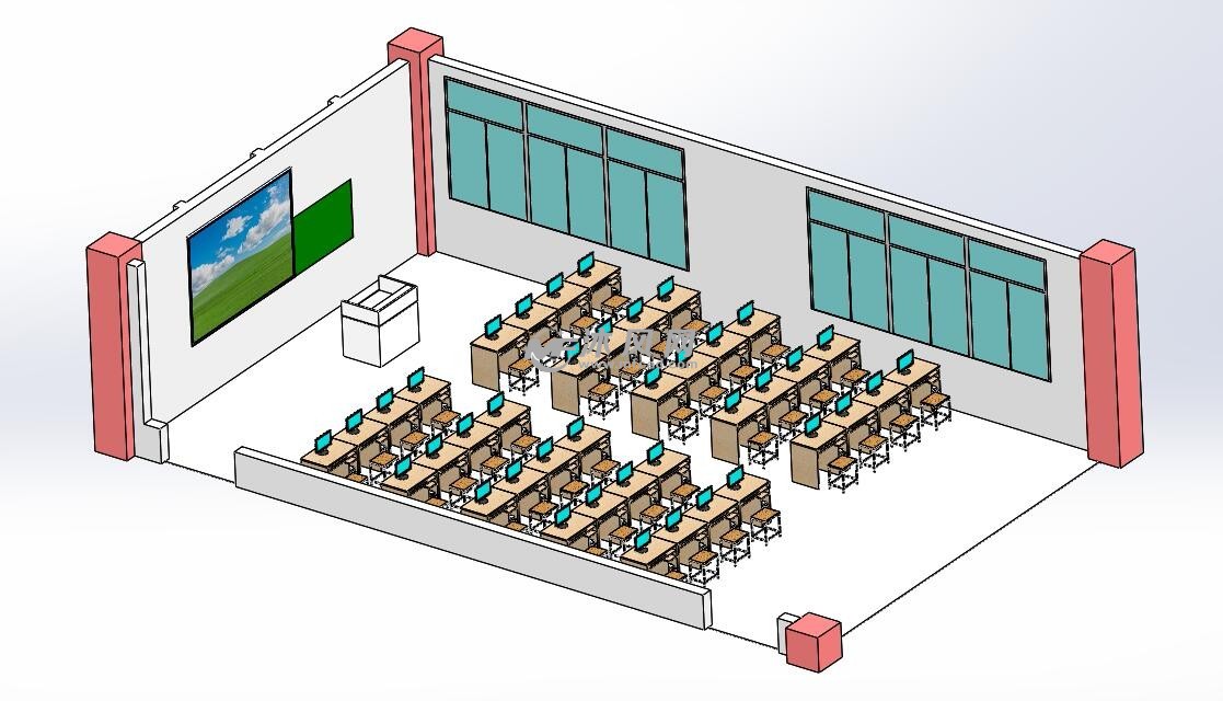 电脑培训教室模型图