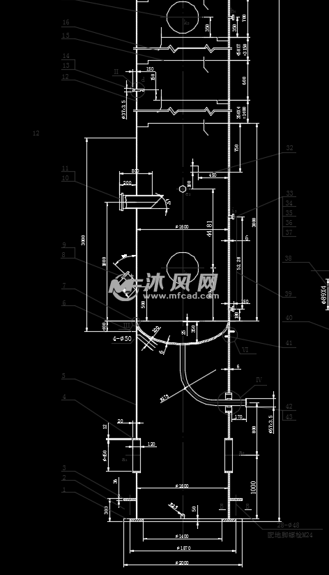 直径1600x47000浮阀塔cad设计图