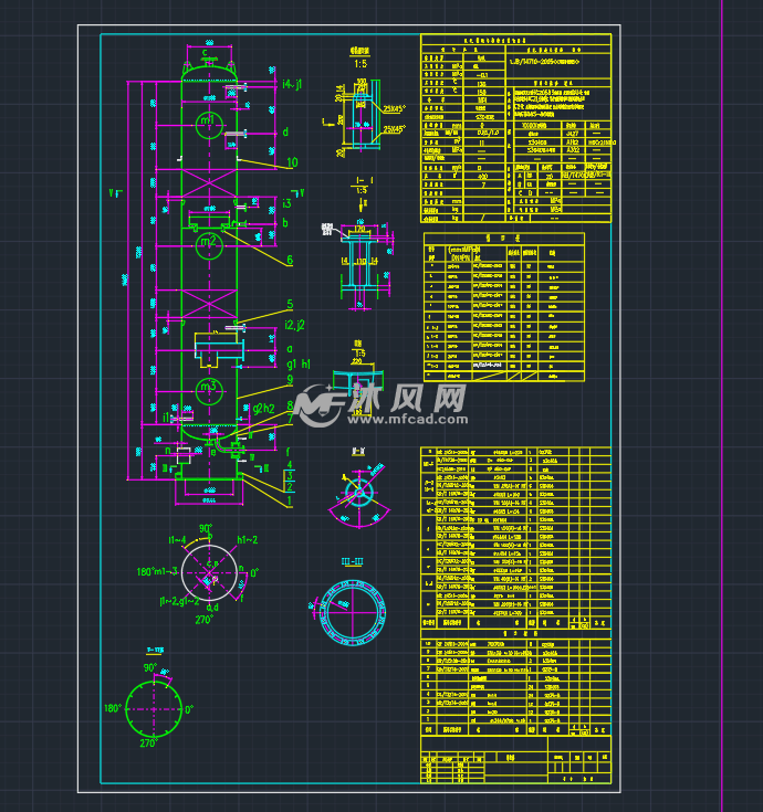 萃取塔cad图纸 - 反应压力容器图纸 - 沐风网