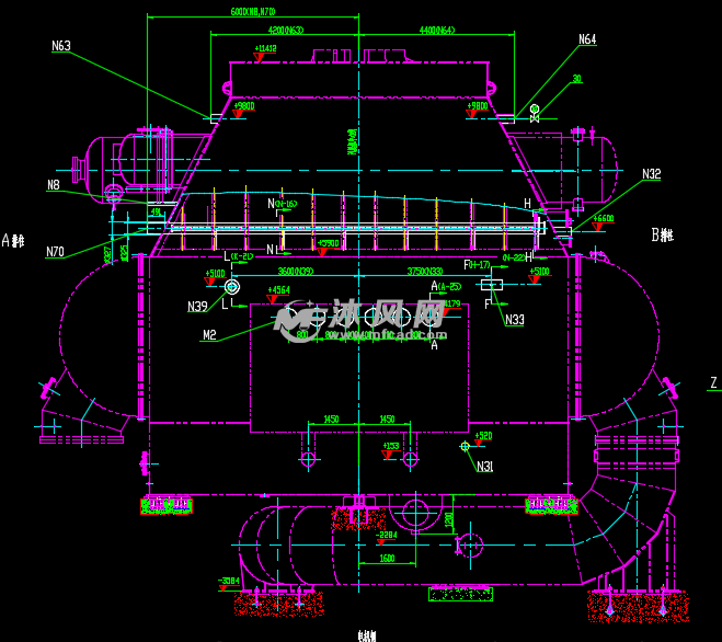 600mw火力发电机组凝汽器cad图纸