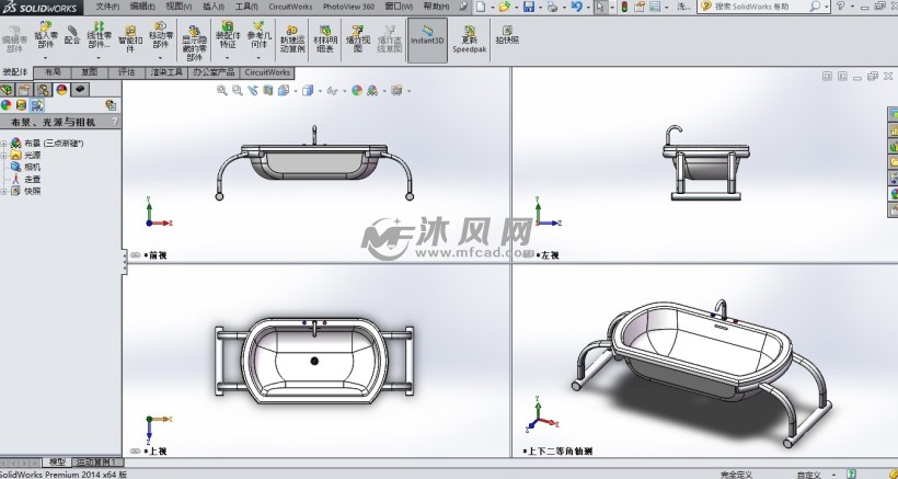 现代简约洗脸盆三视图