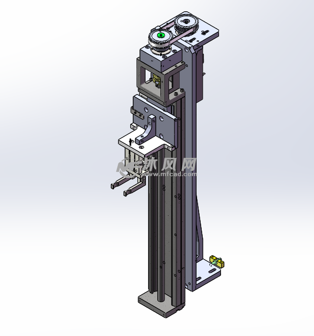 本原创设计是简单的马达为动力的同步带传动垂直跌落升降夹爪搬运机构