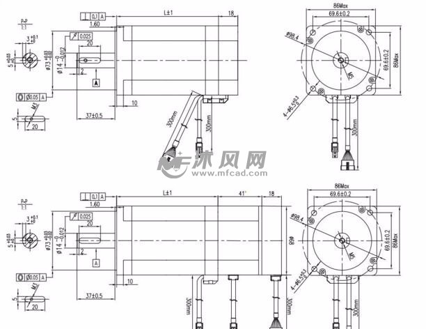 86sm系列步进伺服电机 共6种规格 - 电机图纸 - 沐风网