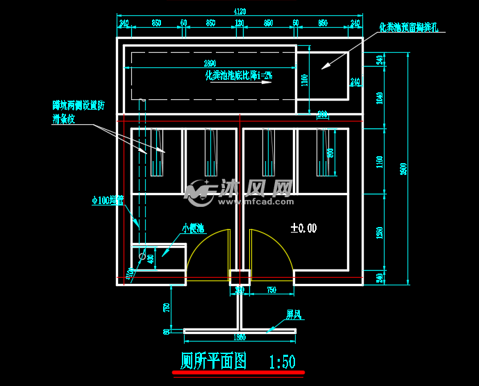 某地水冲式公共厕所建筑设计图