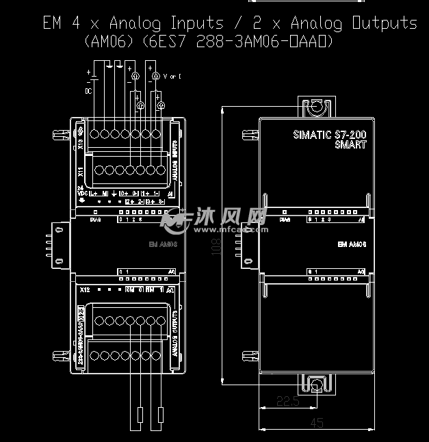 西门子siemenss7200smartplc模块外形尺寸图io接线图cad图纸