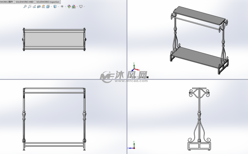 服装展示架模型图三视图