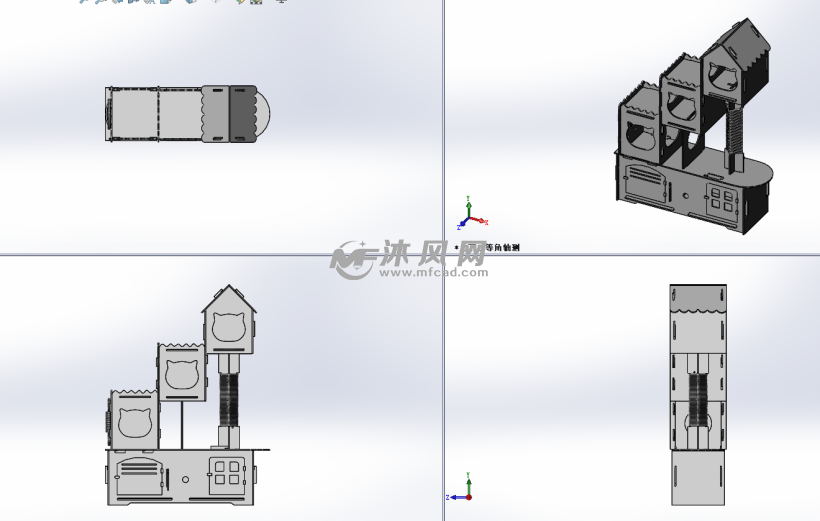 实木穿插猫爬架模型设计图