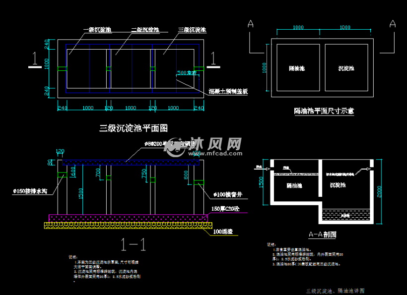 施工现场隔油池和三级沉淀池设计 - 污水处理设备图纸 - 沐风网