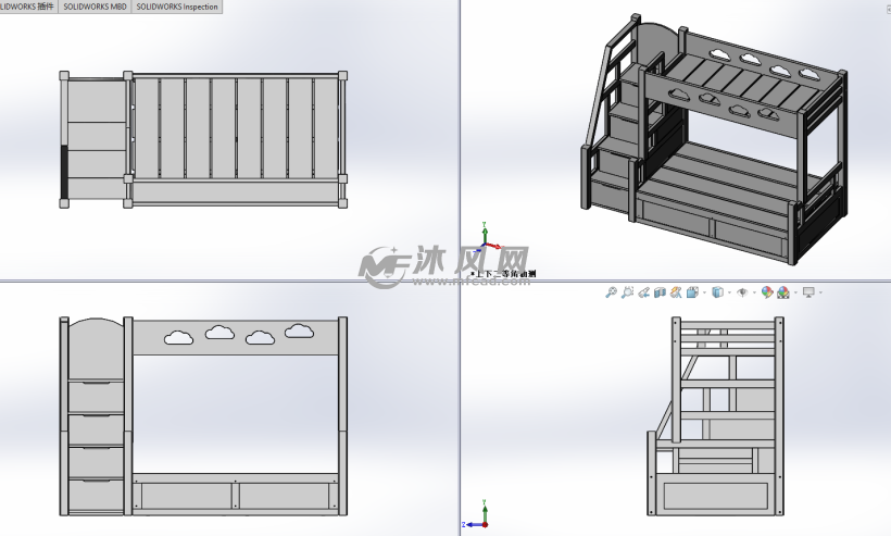 儿童实木高低床模型图 - 家具家装图纸 - 沐风网