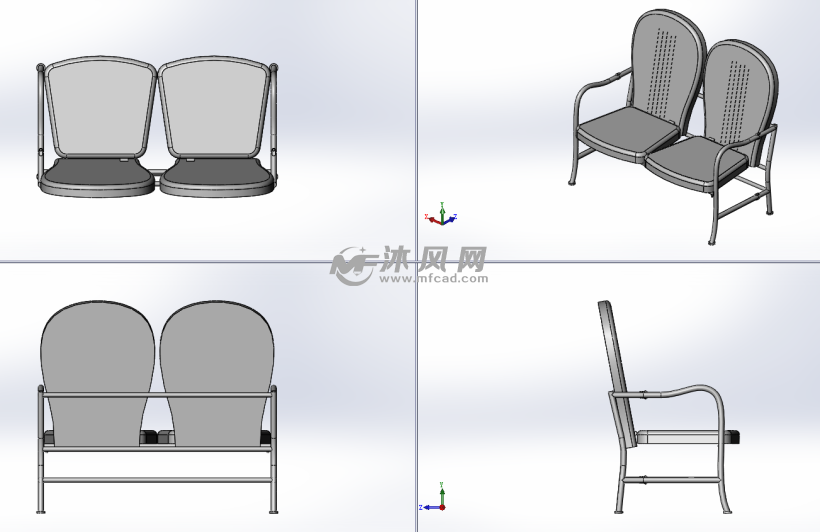 折叠式两人椅模型三视图