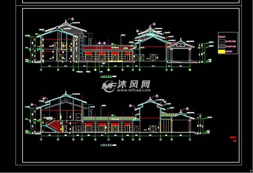 中式仿古坡屋面2层迎宾馆建筑设计施工图