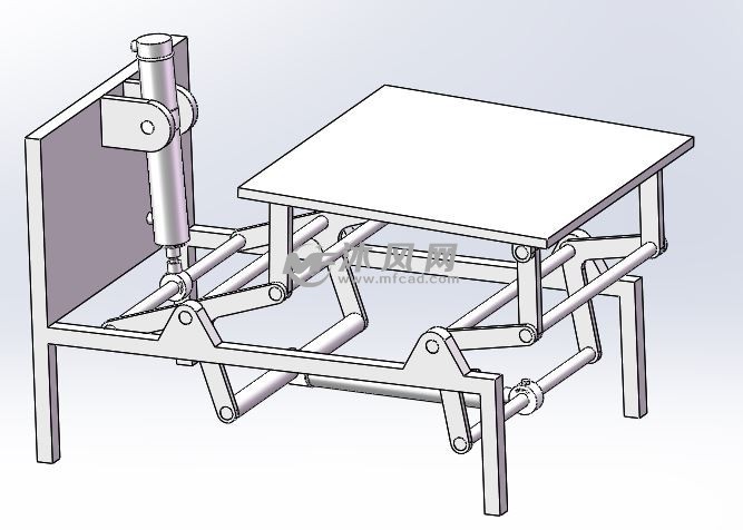 液压缸传动设计,工作台可以倾斜,可以应用于工厂货物举升与装卸,自动