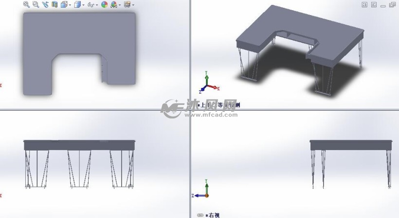 办公桌设计模型三视图