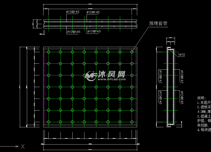 曝气生物滤池滤头滤板安装大样cad图纸