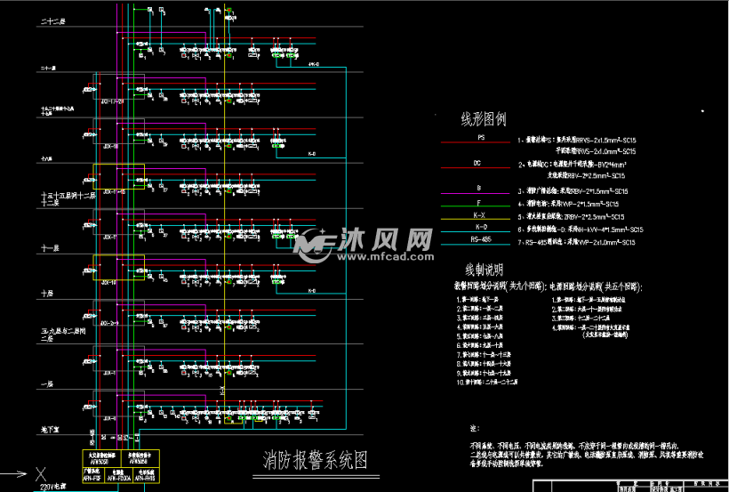 地下一层地上22层高层消防报警系统电力电气图纸